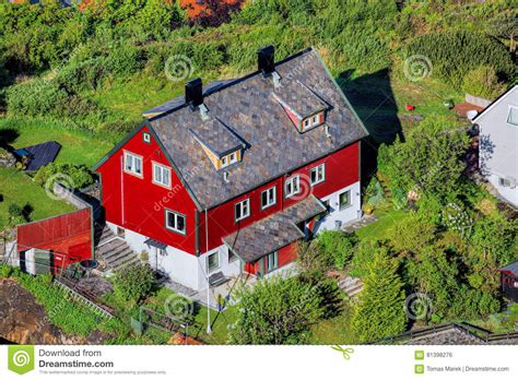 Wooden Red House In Bergen In Norway Stock Photo Image Of Area Fiord