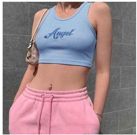 cute y2k ribbed tank top slim fit printed tank crop top y2k etsy