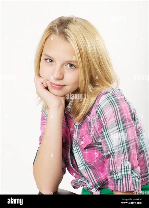Cute Young Teen Blonde Girl In Studio Photo Stock Alamy