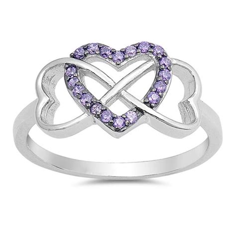 sac silver choose your color infinity heart simulated amethyst promise ring new 925 sterling