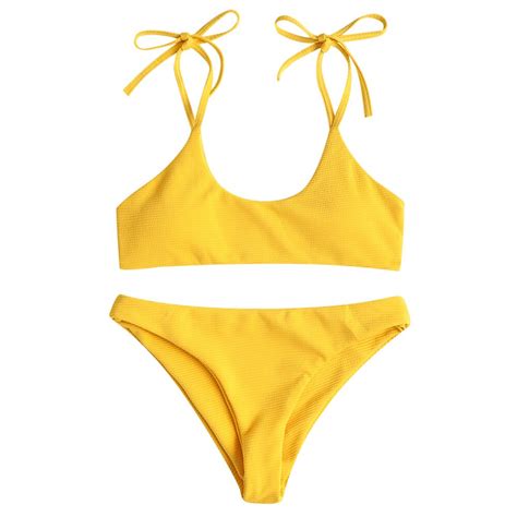 Zaful Ribbed Tie Bikini 2018 Spaghetti Straps Padded Swimsuit Female