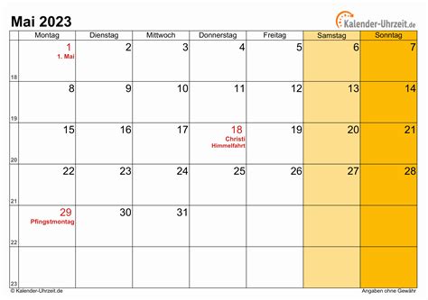 Mai 2023 Kalender Mit Feiertagen