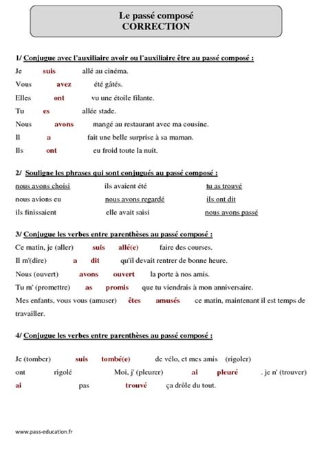 La première difficulté sera de savoir conjugué correctement les auxiliaires être et avoir au présent. Passé composé - Cm1 - Exercices corrigés - Conjugaison - Cycle 3 - Pass Education