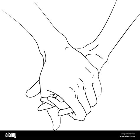 Line Art Illustration Of A Man And Woman Holding Hands Stock Vector