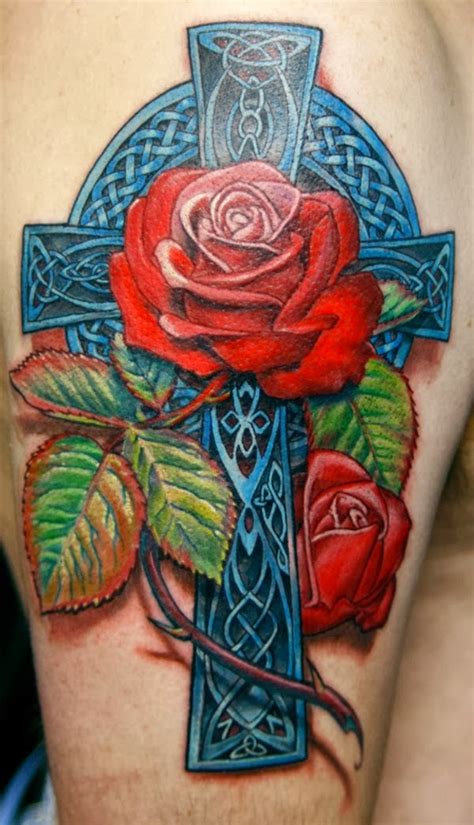 Celtic Cross With Roses 3d Version Amazing Tattoo Work