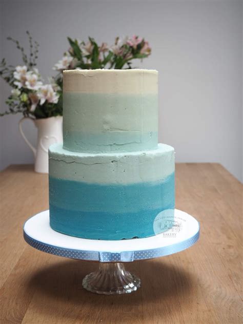 Blue Ombré Buttercream 2 Tier Cake Tiered Cakes Birthday Blue