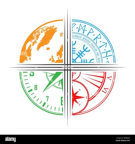 Símbolos De Colores Del Mapa Del Mundo Reloj Windrose Y Símbolo