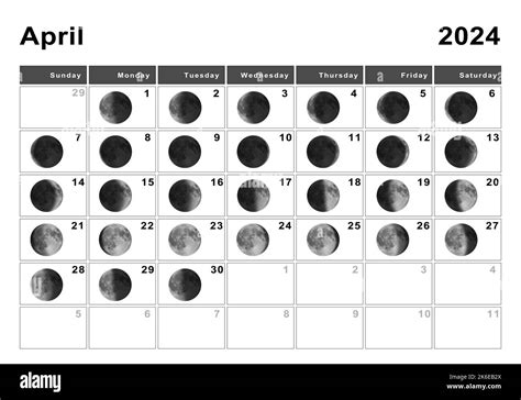 April 2024 Lunar Calendar Moon Cycles Moon Phases Stock Photo Alamy