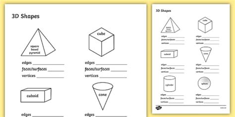 Properties Of 3d Shapes Worksheet Math Twinkl Usa
