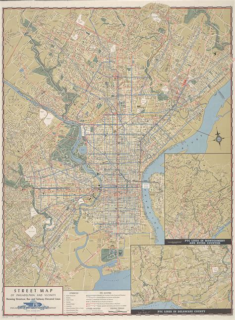 Street And Transit Map Of Philadelphia Showing Street Car Bus And