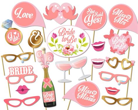printable bridal shower photo booth props bride photobooth etsy