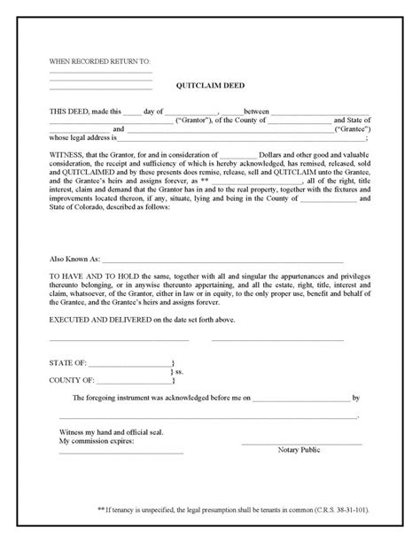 Colorado Quit Claim Deed Form Deed Forms Deed Forms