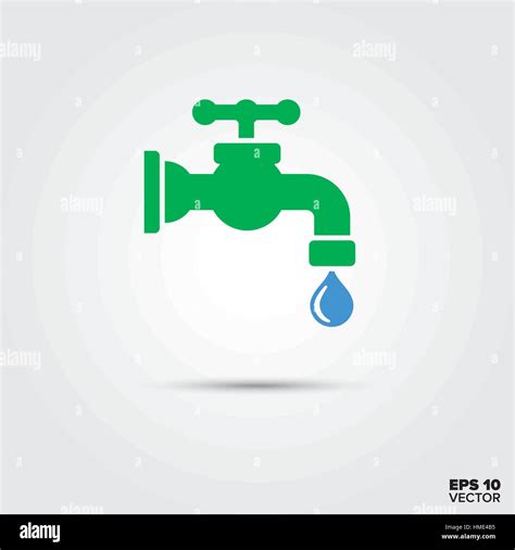 Green Water Tap With Blue Drop Vector Icon Saving Water Symbol Stock