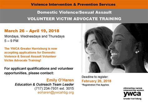 Ywca Domestic Violence Sexual Assault Volunteer Victim Advocate Training—march 26 April 19