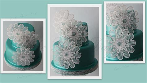 Turquoise Wedding Cake With Edible Lace Flowers