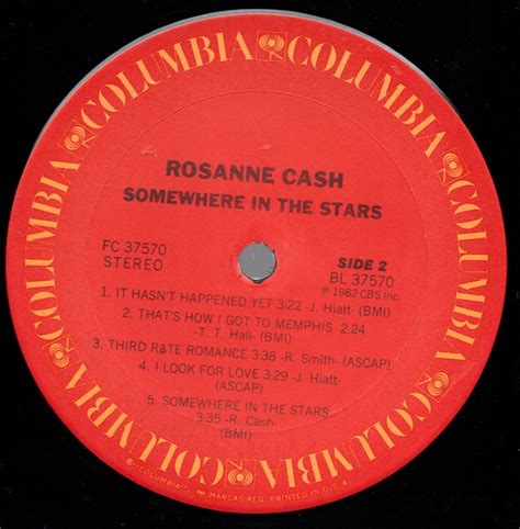 SOMEWHERE IN THE STARS By Rosanne Cash PROMO Columbia 1982 Vinyl LP
