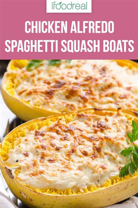 This recipe has that cajun kickin pop! Spaghetti Squash Boats Recipe with chicken and creamy ...