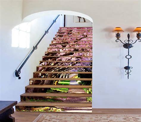 3d Path Flowering Trees 1452 Stair Risers Aj Wallpaper