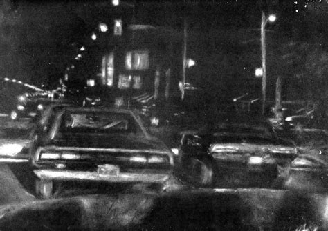 A White Charcoal Drawing I Made Of Some Muscle Cars Sitting At A