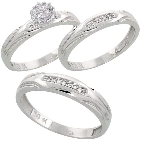 Worldjewels 10k White Gold Diamond Trio Engagement Wedding Ring Set For Him And Her 3 Piece 4