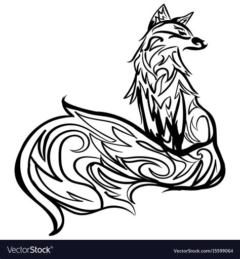 Stylized Fox Line Art Black And White Tattoo Vector Image