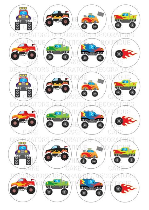 Cartoon movies monster trucks online for free in hd. 24 Monster Truck Trucks Wafer / Rice Paper Cupcake Topper ...