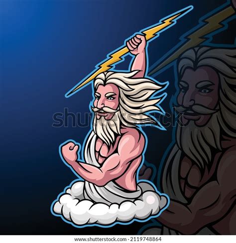 Cartoon Zeus Mascot Holding Thunderbolt Stock Vector Royalty Free