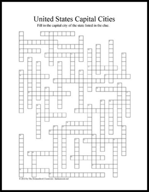 United States State Capitals Crossword Puzzle Printable