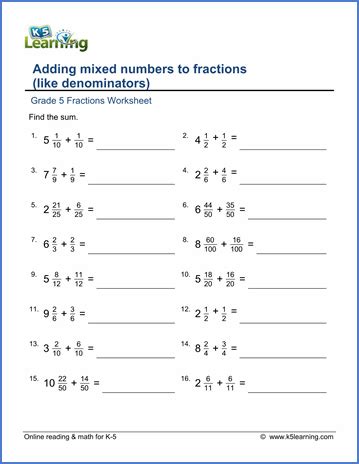 Clusters are groups of related standards. K5 Learning Multiplying Mixed Numbers Grade 5 Fractions ...