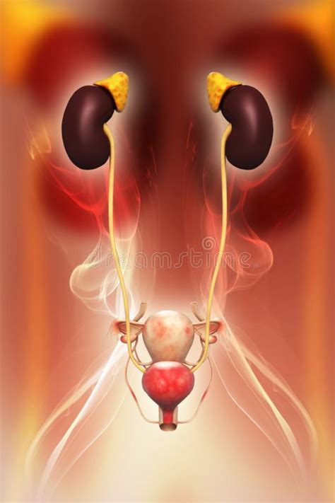 Vrouwelijke Urinelandstreek Met Nieren Bloedvat Ureter En Urineblaas D Illustratie Stock
