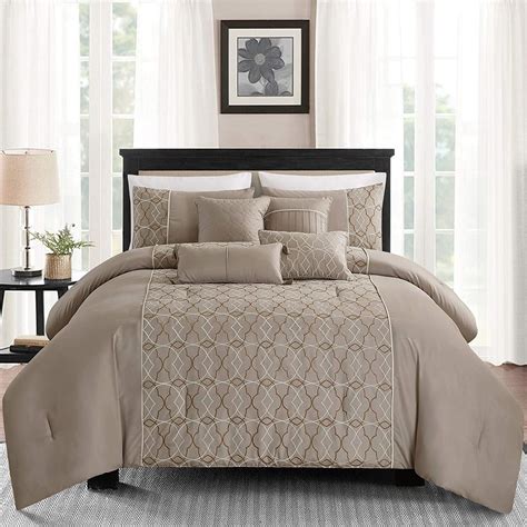 Sapphire Home Luxury Piece Full Queen Comforter Set With Shams And Cushions Classy Embroidery