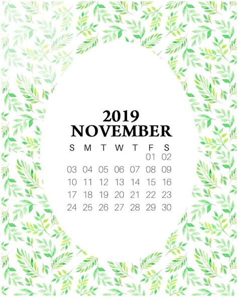 Floral November 2019 Calendar