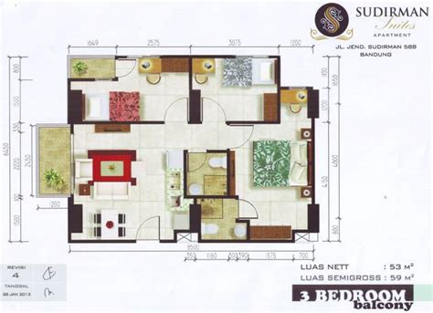 Bunk beds and a closet make it look like a dorm room. Apartemen Istana Group: Denah Type 3 Bedroom Sudirman ...