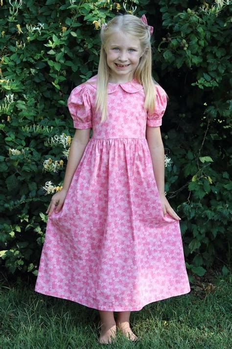 Girls Long Modest Spring Easter Dress With Puffed Sleeves And Peter Pan