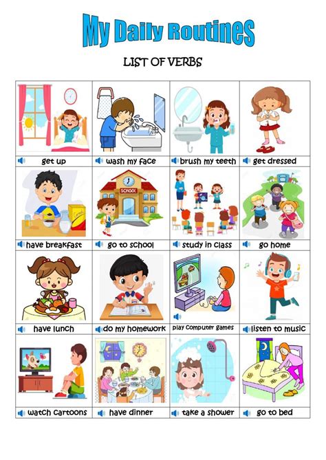 Ejercicio De Daily Routines Verbs English Lessons For Kids Daily