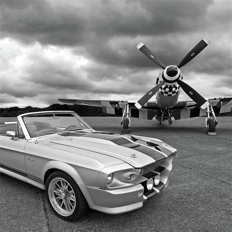 Eleanor Mustang With P51 Black And White Photograph By Gill Billington