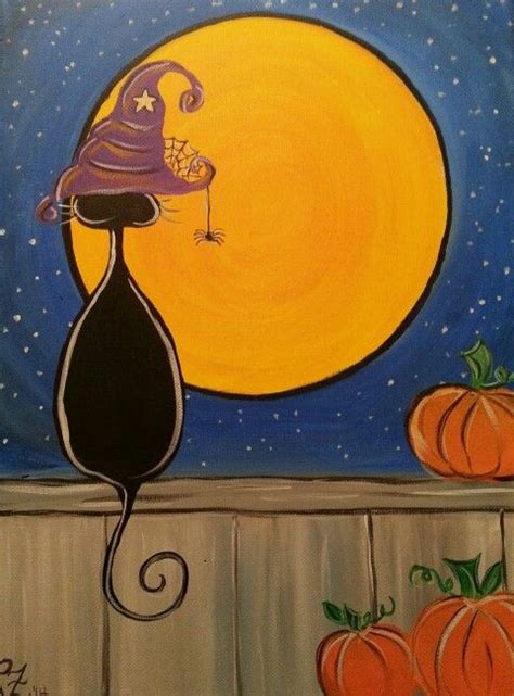 Cute And Fun Fall Halloween Cat And Pumpkins Very Easy Acrylic Painting