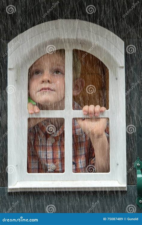 Sad Boy Looking The Rain Stock Image Image Of Boys Expression 75087489