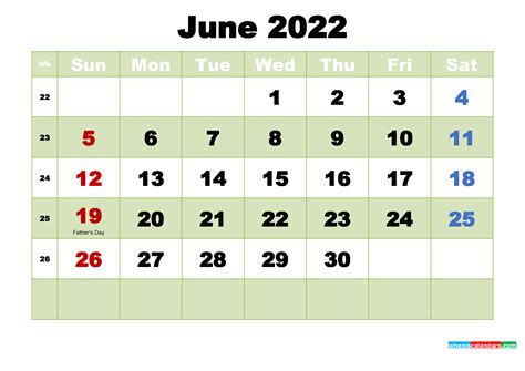 Printable Calendar For June 2022