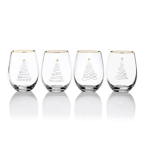 mikasa® celebrations 4 piece christmas tree stemless wine glass set bed bath and beyond
