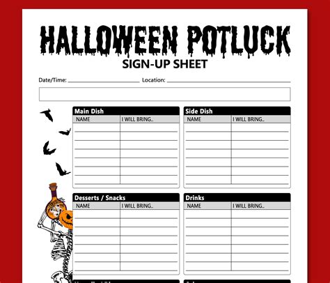 Halloween Potluck Sign Up Sheet Printable Letter 01 Etsy