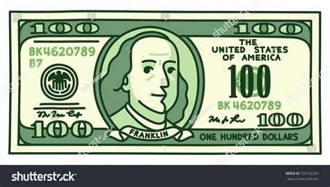 Cartoon Hand Drawn 100 Dollar Bill With Stylized Franklin Portrait