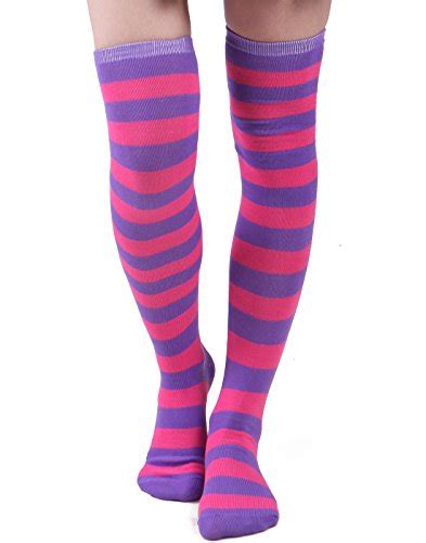 Socks Two Pair Womens Cotton Blend Over The Knee Thigh Socks Purple Black Blue Stripe Clothes