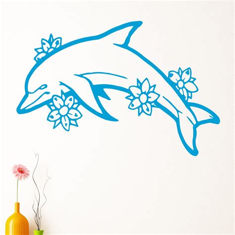 Jumping Dolphin With Flowers Wall Sticker Decal World Of Wall Stickers