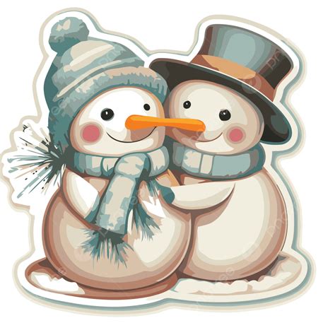 two snowmen hugging on a sticker inside clipart vector snowman couple snowman couple clipart