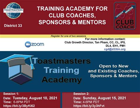 2021 2022 Club Coach Sponsor Mentor Academy District 33 Toastmasters