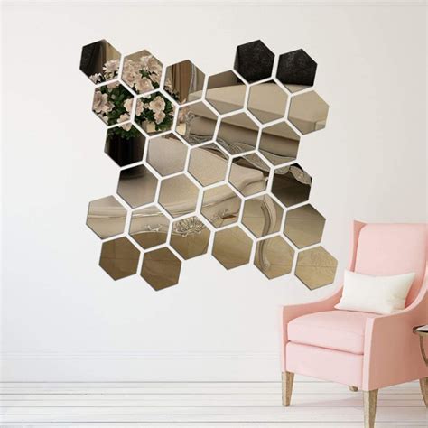 12pcs 3d Mirror Hexagon Vinyl Removable Wall Sticker Decal Home Decor