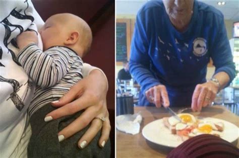 Older Woman Assists New Mom As She Breastfeeds In Public