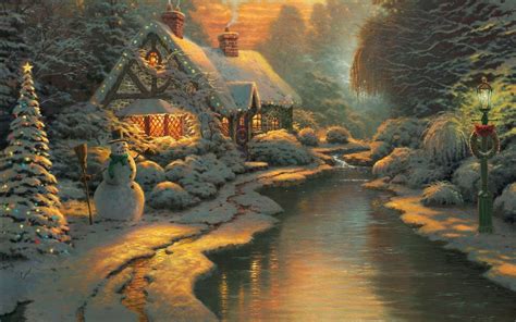Thomas Kinkade Christmas Cottage Stream Christmas Tree Winter