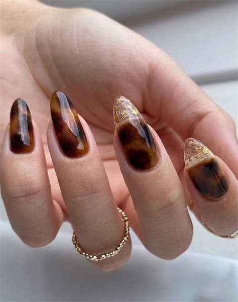 20 Tortoiseshell And Gold Leaf Nails Looking For Some Cute And On Trend